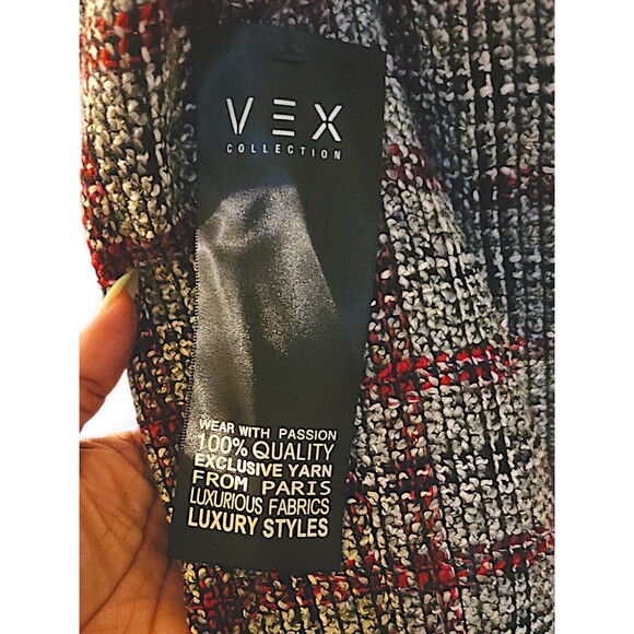 VEX Collection Women’s Blazer Size 36 Tweed Jacket Zipper Pockets Vegan Leather - Picture 8 of 10